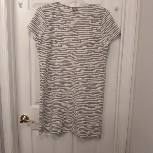 Chico's Shift Dress Size 3 (16) Grey & White Textured Stripe Knee Length - Picture 1 of 5